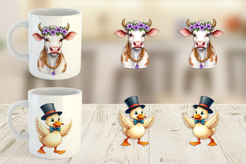 Mug Wrap Barnyard Bash Farm Animals Mardi Gras Sublimation artnoy 