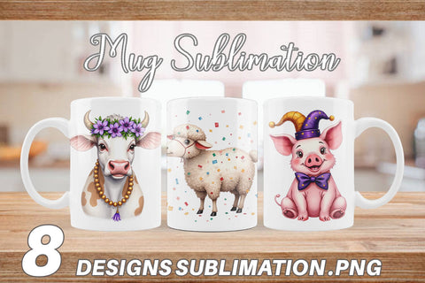 Mug Wrap Barnyard Bash Farm Animals Mardi Gras Sublimation artnoy 