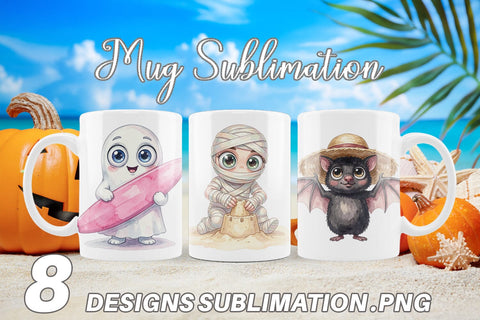 Mug Wrap Beach Boo Bash Summerween Watercolor Sublimation artnoy 