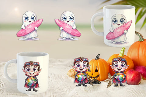 Mug Wrap Beach Boo Bash Summerween Watercolor Sublimation artnoy 