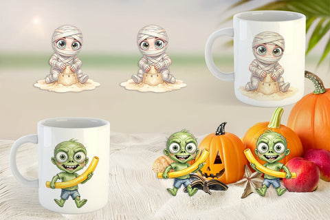Mug Wrap Beach Boo Bash Summerween Watercolor Sublimation artnoy 