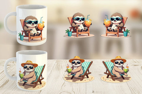Mug Wrap Beach Bum Sloth Sublimation artnoy 