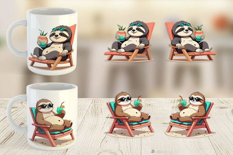 Mug Wrap Beach Bum Sloth Sublimation artnoy 