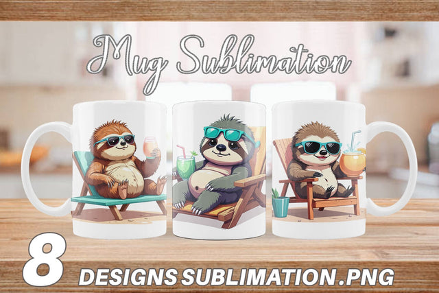 Mug Wrap Beach Bum Sloth Sublimation artnoy 