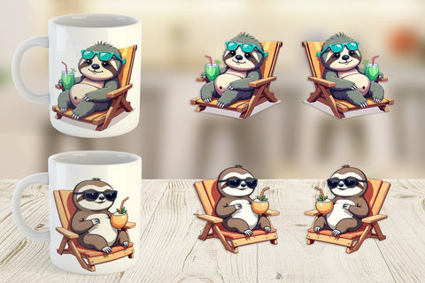 Mug Wrap Beach Bum Sloth Sublimation artnoy 