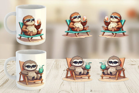 Mug Wrap Beach Bum Sloth Sublimation artnoy 