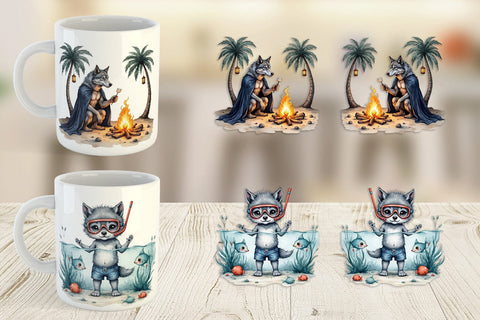 Mug Wrap Beachy Werewolf Howls Sublimation artnoy 