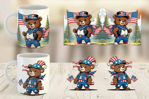 Mug Wrap Bear 4th of July Sublimation artnoy 