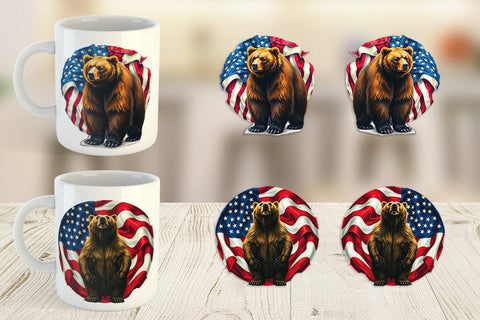 Mug Wrap Bear 4th of July Sublimation artnoy 