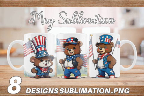Mug Wrap Bear 4th of July Sublimation artnoy 