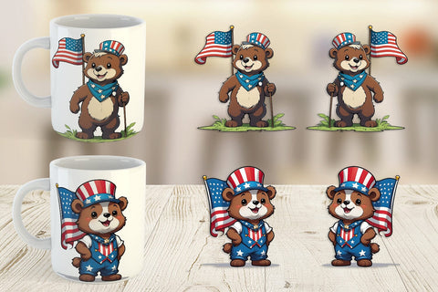 Mug Wrap Bear 4th of July Sublimation artnoy 