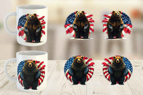 Mug Wrap Bear 4th of July Sublimation artnoy 