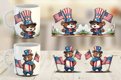 Mug Wrap Bear 4th of July Sublimation artnoy 