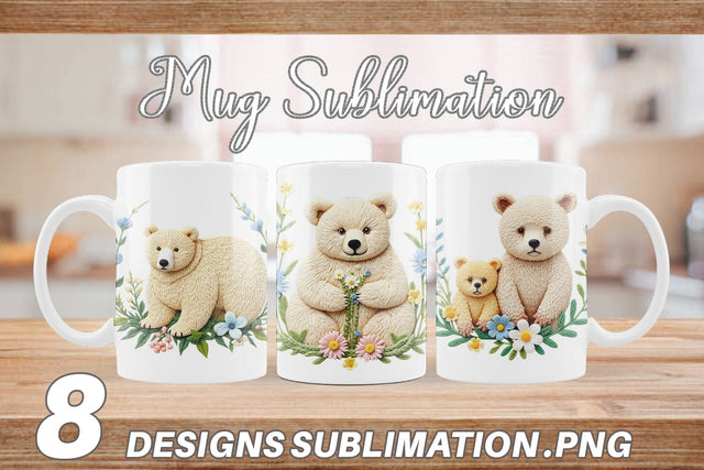 Mug Wrap Bear Embroidery Sublimation artnoy 