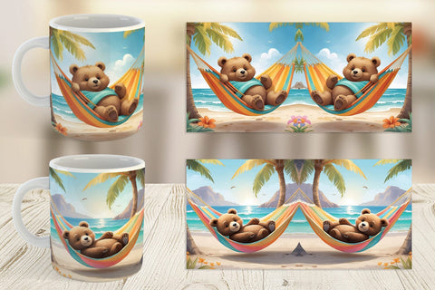 Mug Wrap Bear in Summer Hammock Sublimation artnoy 