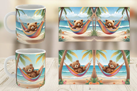 Mug Wrap Bear in Summer Hammock Sublimation artnoy 