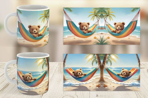 Mug Wrap Bear in Summer Hammock Sublimation artnoy 