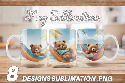 Mug Wrap Bear in Summer Hammock Sublimation artnoy 
