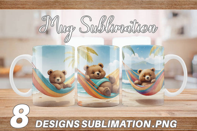 Mug Wrap Bear in Summer Hammock Sublimation artnoy 