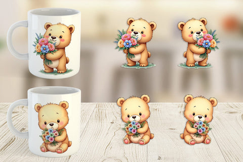 Mug Wrap Bear Spring Bouquet Sublimation artnoy 