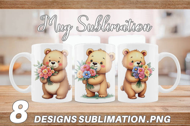 Mug Wrap Bear Spring Bouquet Sublimation artnoy 