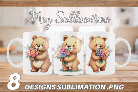 Mug Wrap Bear Spring Bouquet Sublimation artnoy 