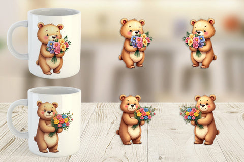 Mug Wrap Bear Spring Bouquet Sublimation artnoy 