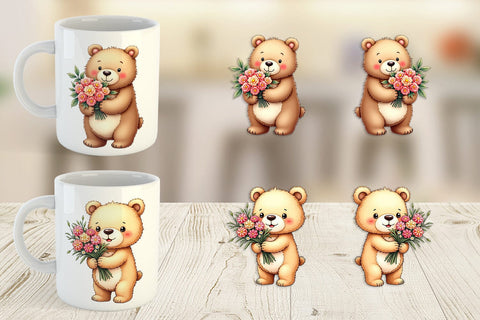 Mug Wrap Bear Spring Bouquet Sublimation artnoy 