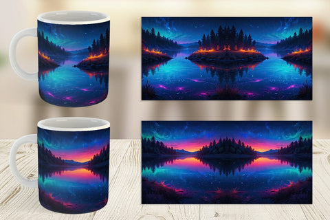 Mug Wrap Beautiful Lake at Night Sublimation artnoy 