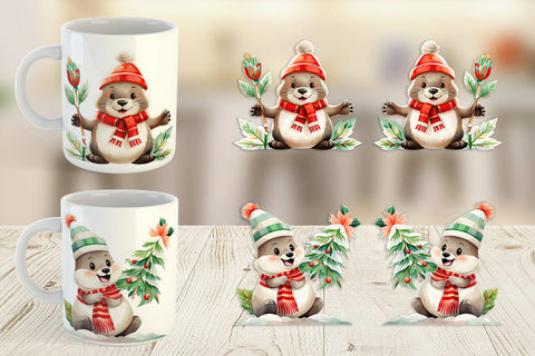 Mug Wrap Beaver Christmas Sublimation artnoy 