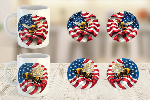 Mug Wrap Bee 4th of July Sublimation artnoy 