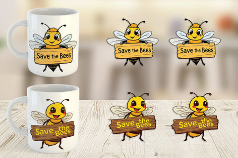 Mug Wrap Bee Holding Sign Sublimation artnoy 