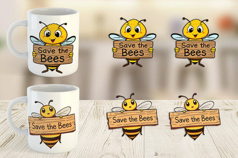 Mug Wrap Bee Holding Sign Sublimation artnoy 