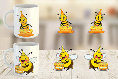 Mug Wrap Bee with Birthday Cake Sublimation artnoy 