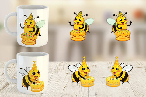 Mug Wrap Bee with Birthday Cake Sublimation artnoy 