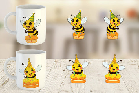 Mug Wrap Bee with Birthday Cake Sublimation artnoy 