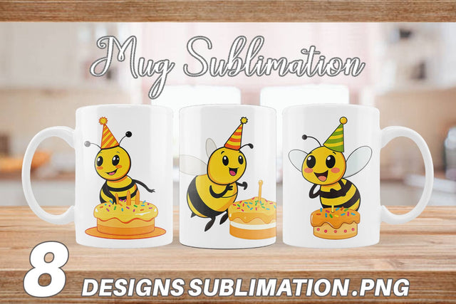 Mug Wrap Bee with Birthday Cake Sublimation artnoy 