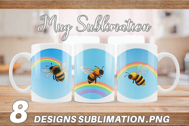 Mug Wrap Bee with Rainbow Sublimation artnoy 