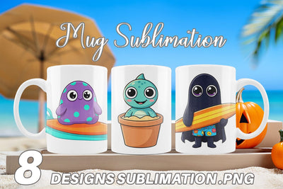 Mug Wrap Big Eye Summer Monster Surfing Sublimation artnoy 