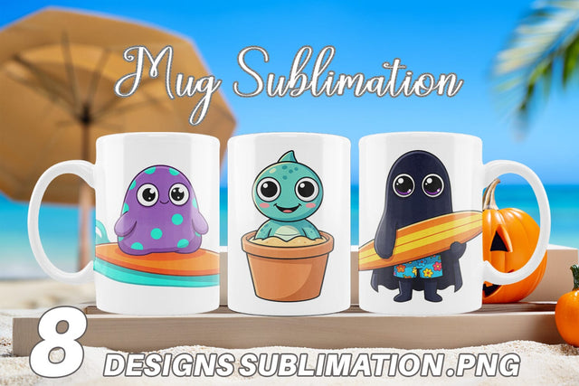 Mug Wrap Big Eye Summer Monster Surfing Sublimation artnoy 