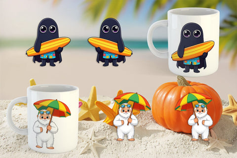 Mug Wrap Big Eye Summer Monster Surfing Sublimation artnoy 