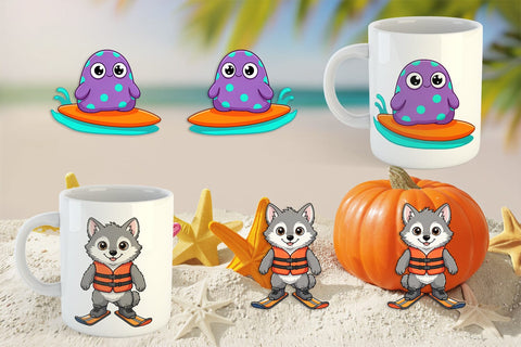 Mug Wrap Big Eye Summer Monster Surfing Sublimation artnoy 