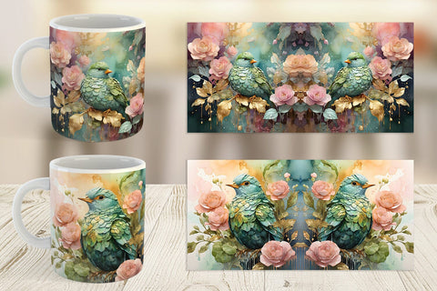 Mug Wrap Bird and Botanical Sublimation artnoy 