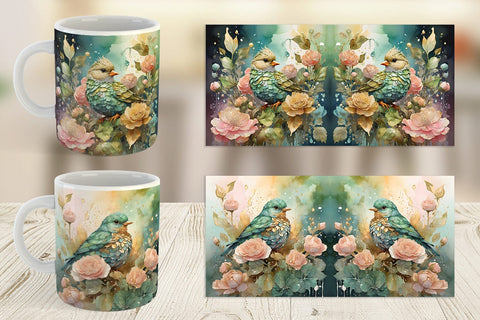 Mug Wrap Bird and Botanical Sublimation artnoy 