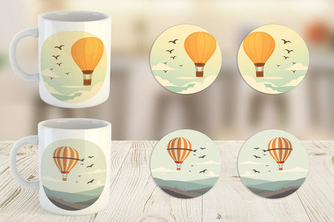 Mug Wrap Bird Hot Air Balloon Sublimation artnoy 