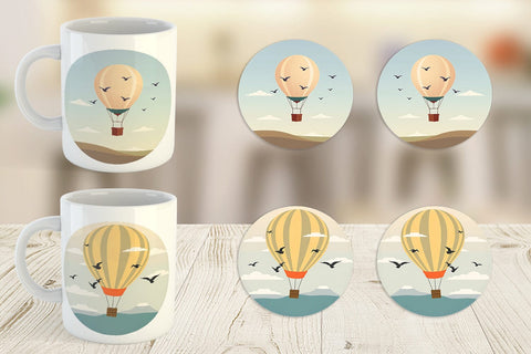 Mug Wrap Bird Hot Air Balloon Sublimation artnoy 