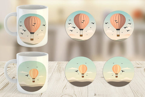 Mug Wrap Bird Hot Air Balloon Sublimation artnoy 