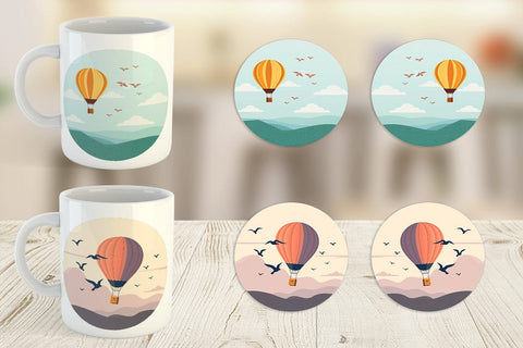 Mug Wrap Bird Hot Air Balloon Sublimation artnoy 