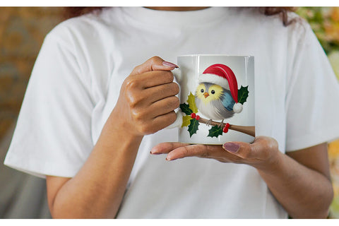 Mug Wrap Bird on Holly Branch Sublimation artnoy 