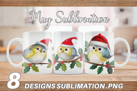 Mug Wrap Bird on Holly Branch Sublimation artnoy 
